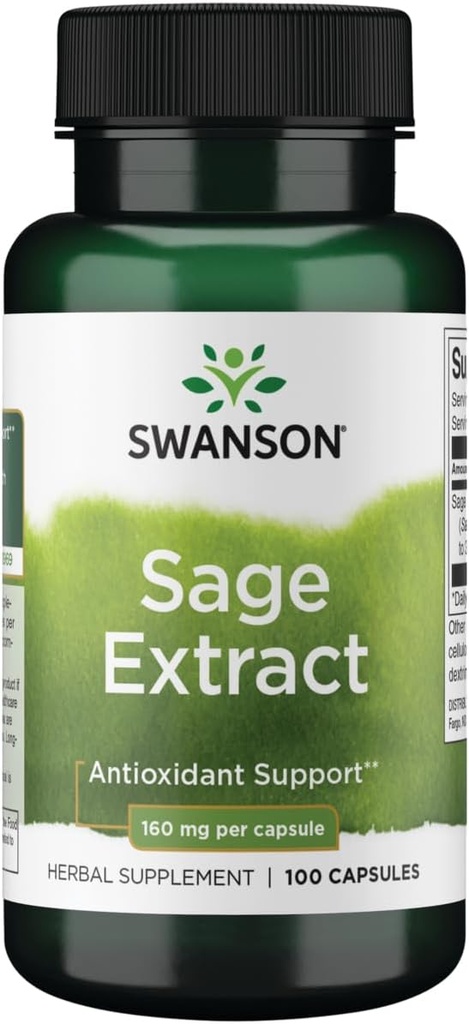 Swanson Sage Extract - Herbal Supplement Promoting Total-Body Health & Protection - Natural Formula for Overall Wellness Support - (100 Capsules, 160mg Each)