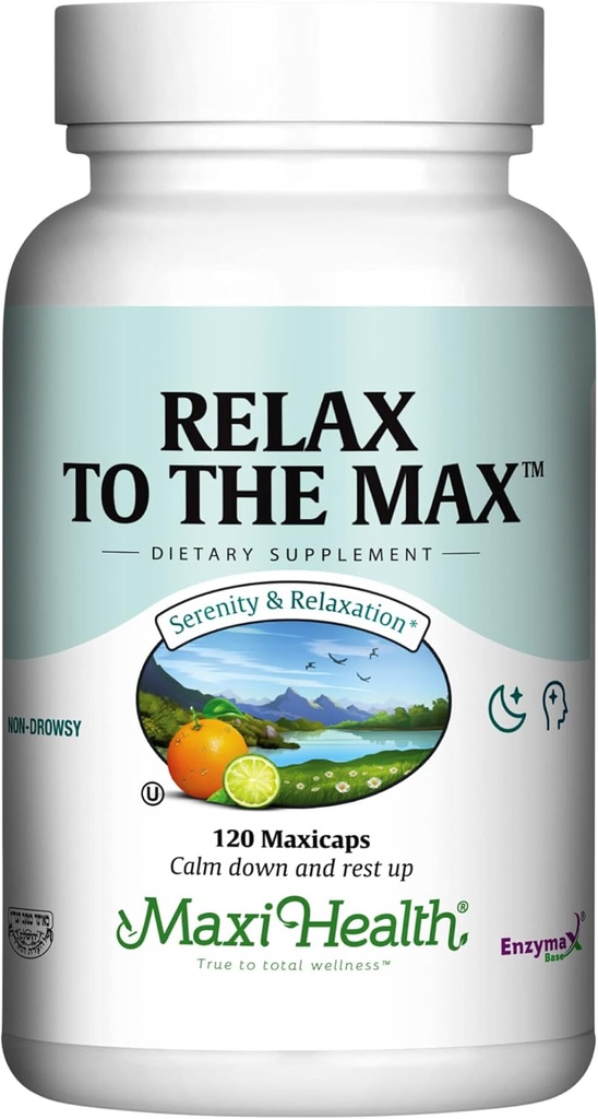 Maxi Health - Relax to the Max Stress Relief Formula (120 Count) Mood Relief Capsules with Vitamin C, Calcium, L-Theanine, L-Taurine & Amino Acids - All Natural Calming & Relaxation Supplements