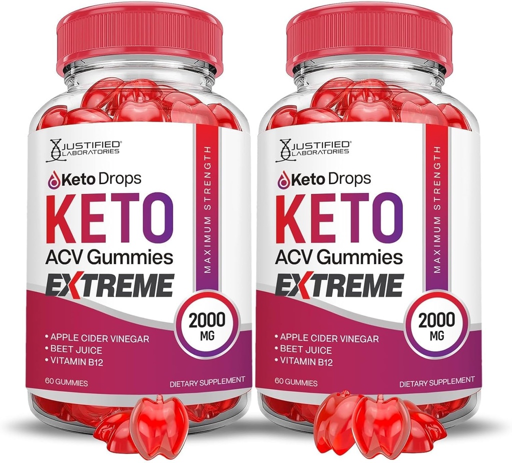 Justified Laboratories (2 Pack Keto Drops Keto ACV Gummies Extreme 2000MG Keto Drops Keto Gummies Advanced Formula Apple Cider Vinegar with Pomegranate Beet Juice Powder B12 Vegan Non GMO 120 Gummys
