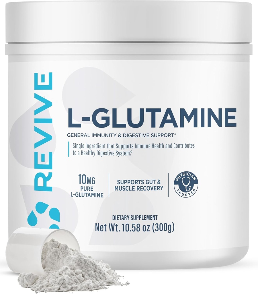 Revive MD Gut L-Glutamine Powder – Muscle Recovery & Immune Support Supplement for Adults – Promotes Digestive Health, Reduces Muscle Soreness & Supports Immunity – Vegan (30 Servings)