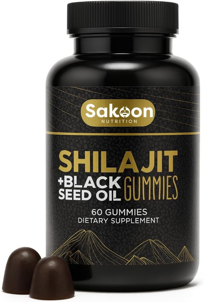Pure Shilajit Gummies for Men & Women, Shilajit with Black Seed Oil, High Potency Pure Himalayan Resin for Energy, Immune Support, and Cognitive Function, Lab Tested Chewables