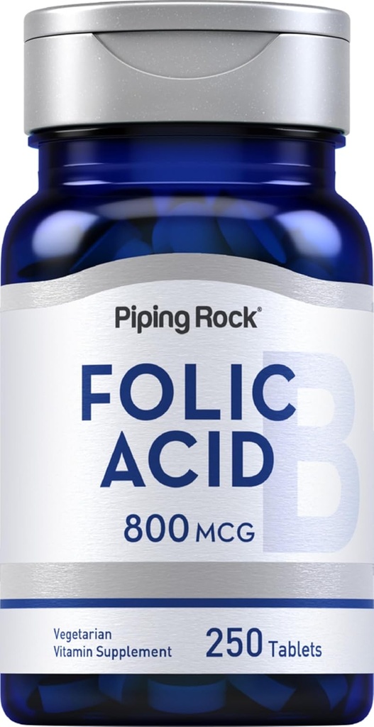 Piping Rock Folic Acid 800 mcg | 250 Tablet Capsules | Vegetarian Supplement | Non-GMO, Gluten Free
