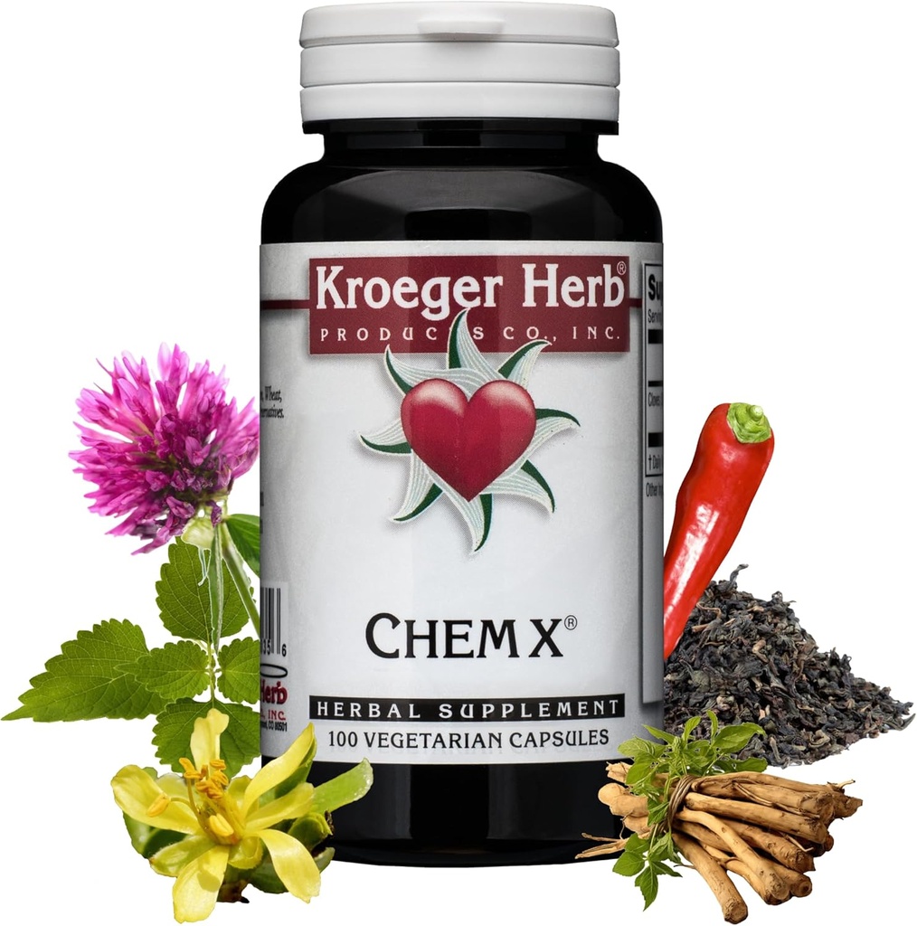 Kroeger Herb Products, Chem X, Daily Detox and Cleansing Formula, Red Clover, Yellow Dock, Paprika Supports Health Liver Function - Non-GMO, Gluten Free, No Preservatives, Made in USA