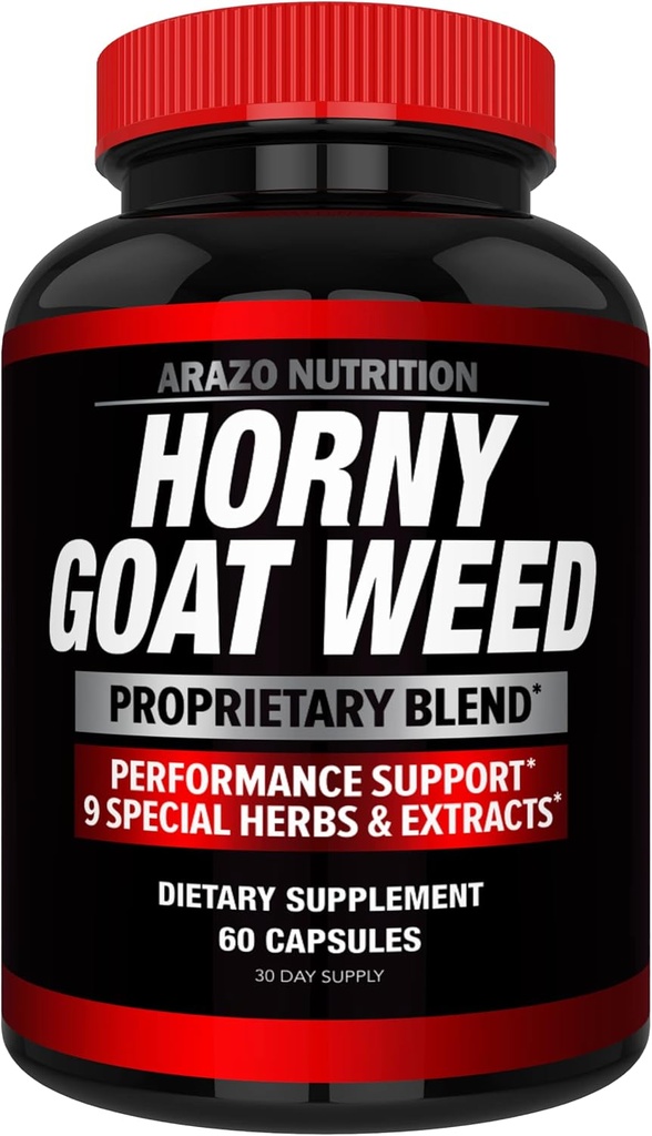 Arazo Nutrition Premium Horny Goat Weed Extract with Maca Root, Ginseng, Muira Puama and L-Arginine - for Men and Women – 100% Pure Herbal Nutritional Supplement