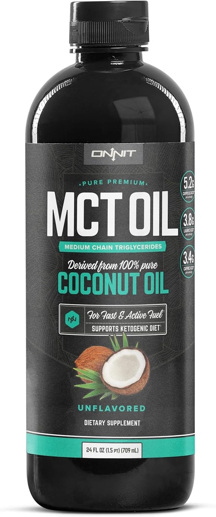 Onnit MCT Oil - Pure MCT Coconut Oil, Ketogenic Diet and Paleo Optimized with C8, C10, Lauric Acid - Perfect for Coffee, Shakes, and Cooking (Flavorless - 24oz)