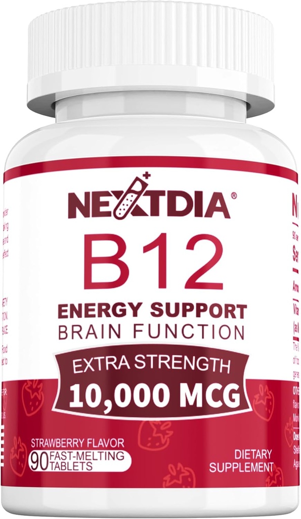 Vitamin B12, Methylcobalamin 10000 mcg, Active B12 Vitamins, Vegan Methyl B12 For Energy Metabolism & Brain Health, Boost Immune System, Natural Strawberry Flavor, Zero Sugar, 90 Fast Dissolve Tablets