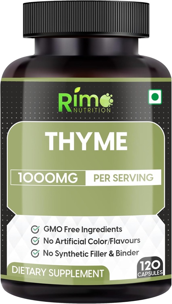 Thyme Herbal Supplement Vegetarian Capsules (Thymus Vulgaris) Dried Leaf (120 Capsules) 1000mg Per Serving