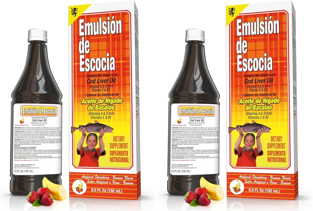 EMULSION DE ESCOCIA Strawberry/Banana 6.5 Oz. Cod Liver Oil (Pack of 2)