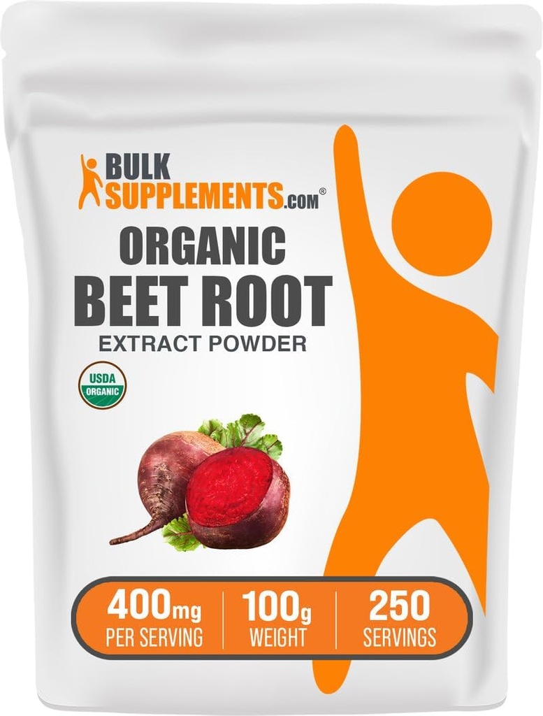 BulkSupplements.com Organic Beet Root Extract Powder - Beet Root Powder, Nitric Oxide Supplement - Vegan & Gluten Free, 400mg per Serving, 100g (3.5 oz) (Pack of 1)