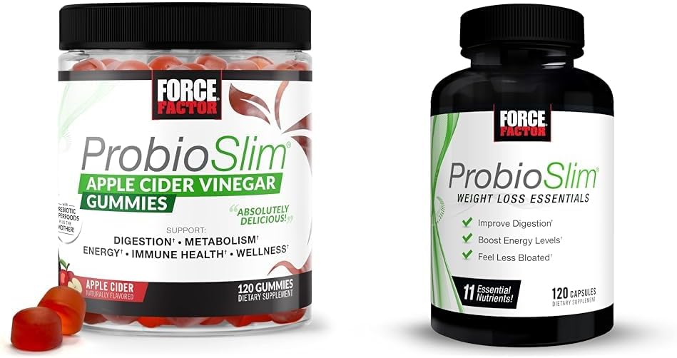 Force Factor ProbioSlim Apple Cider Vinegar Gummies with LactoSpore Probiotics, 120 Count & ProbioSlim Weight Loss Essentials Daily Digestive Health Probiotic, 120 Capsules