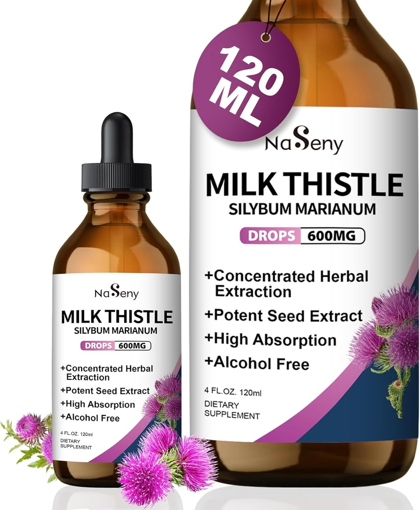 Milk Thistle Supplement, Silymarin Milk Thistle Extract for Liver Support, Cleanse, Detox, Antioxidant Support, Daily Liver Supplement, Vegan & Non-GMO, 4 FL OZ