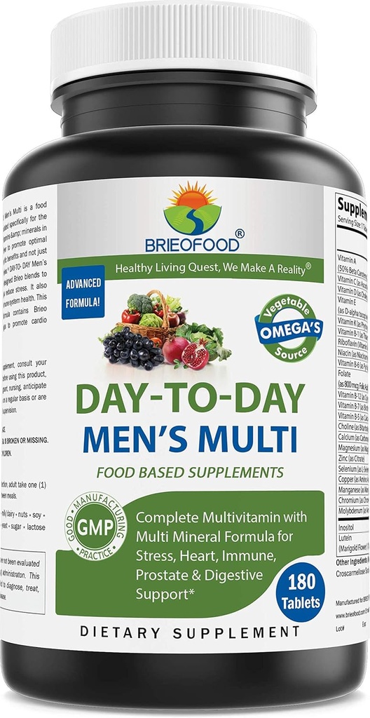 Brieofood BRIOFOOD Day-to-Day Men's Multi 180 Tablets - Food Based Supplement with Vegetable Source Omegas