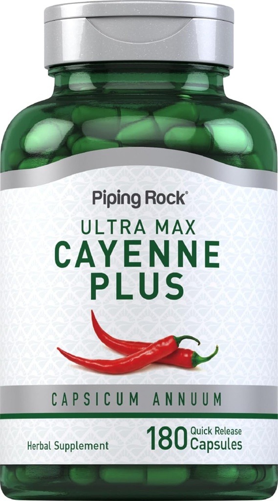 Piping Rock Cayenne Pepper Capsules | 180 Count | Capsicum Annuum | Plus Ginger and Hawthorn Berry | Herbal Supplement | Non-GMO, Gluten Free