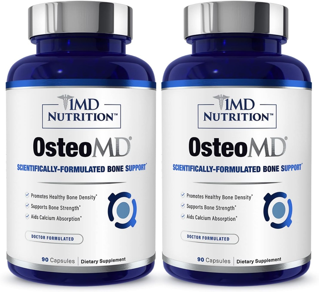 1MD Nutrition OsteoMD for Comprehensive Bone Support | with Calcium Hydroxyapatite, Vitamin D3 & K2 | 180 Capsules (2-Pack)