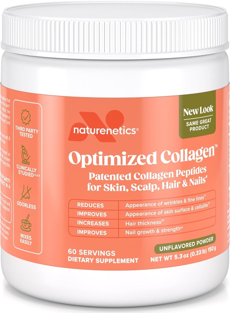 Naturenetics Hair, Skin & Nails Collagen Peptides – Supports Skin Hydration & Hair Strength – Bioavailable Hydrolyzed Collagen – Unflavored, Easy to Mix – Paleo & Keto-Friendly – 60 Servings*
