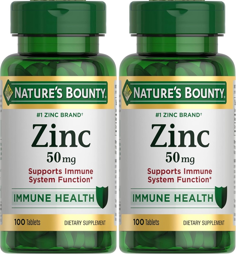 Nature's Bounty Zinc, Supports Immune System Function, Dietary Supplement, 50 mg, Caplets, 100 Ct (Pack of 2)