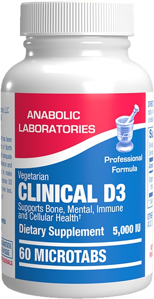 High Strength Vitamin D3 5000 IU - Clinical Formula Vitamin D Supplement for Men and Women for Bone Teeth Muscle Mood and Immune Support - High Absorption Vegetarian Microtabs (60 Day Supply)