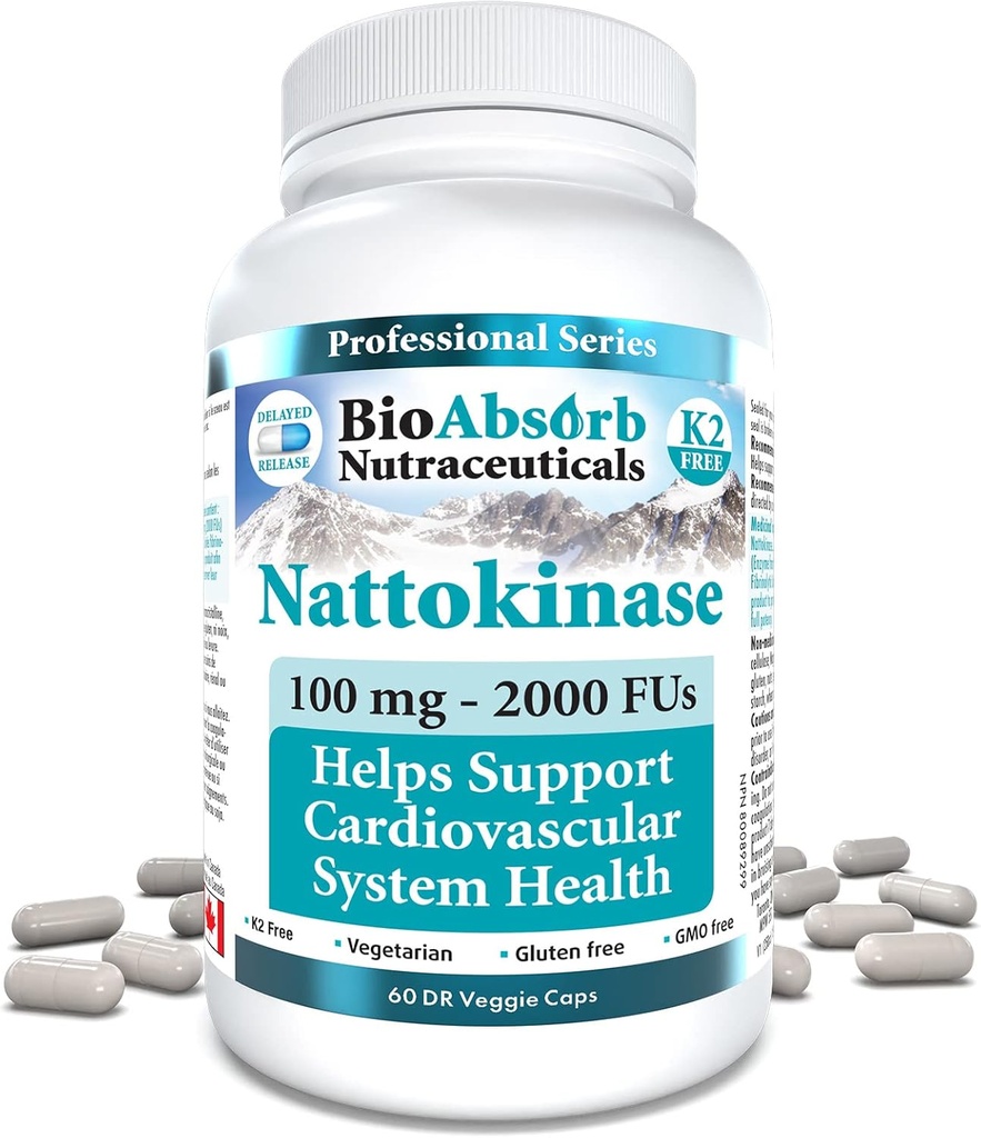 Bio Absorb Nattokinase Supplement. Non-GMO Natto Extract Enzyme. 100 mg, 2000 FUs. 60 Veggie Caps (60-Day Supply)