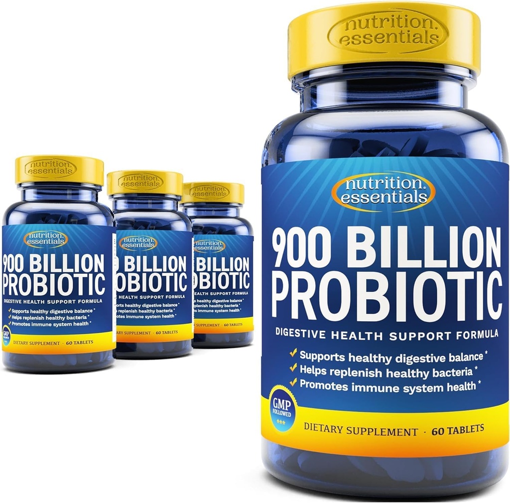 Nutrition Essentials Probiotics for Women and Men - with Lactase Enzyme and Prebiotic Fiber for Digestive Health - 4 Count of 60 Tablets