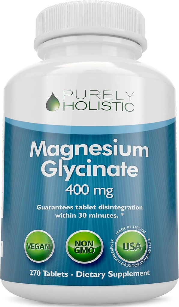 Magnesium Glycinate 400mg - 270 Magnesium Tablets (not Capsules) - 400 mg Elemental Magnesium - Highly Bioavailable - Vegan and Vegetarian - for Improved Sleep, Stress Relief & Cramp Defense