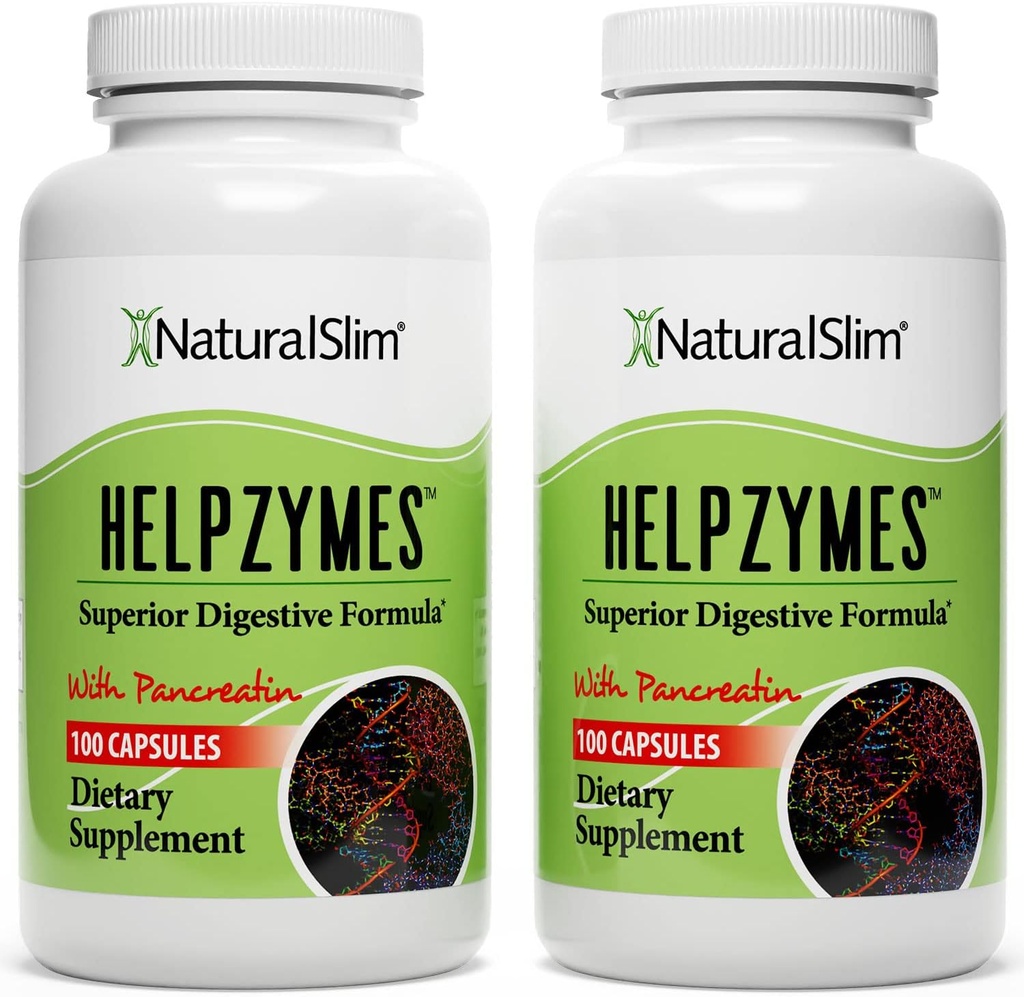 NaturalSlim Helpzymes, Enzyme Complex for Adults with Bromelain, Ox Bile, Pancreatin & Betaine HCL,100 Capsules, 2 Pack