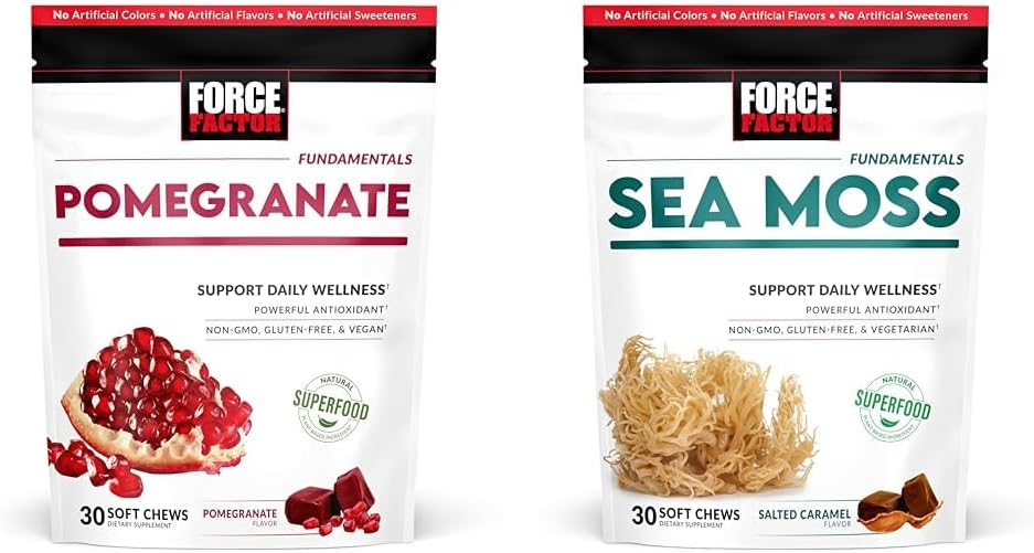 Force Factor Pomegranate & Sea Moss Soft Chews, Superfood Antioxidants for Healthy Aging, Heart Health, Immunity & Digestion Support, Non-GMO, Gluten-Free, 30 Count