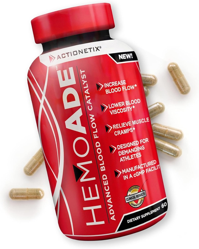 HemoAde Advanced Blood Flow Catalyst, Muscle Cramp Defense, Increase VO2, Endurance Supplement, Athletic Performance Supplements, Running Supplement, Mountain Bike Supplement, 60 Capsules