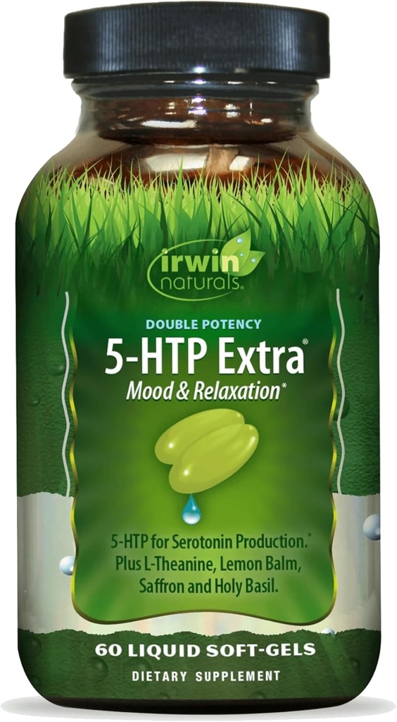 Irwin Naturals Double Potency 5-HTP Extra - 60 Liquid Soft-Gels, Pack of 3 - for Relaxation & Serotonin Production - 90 Total Servings