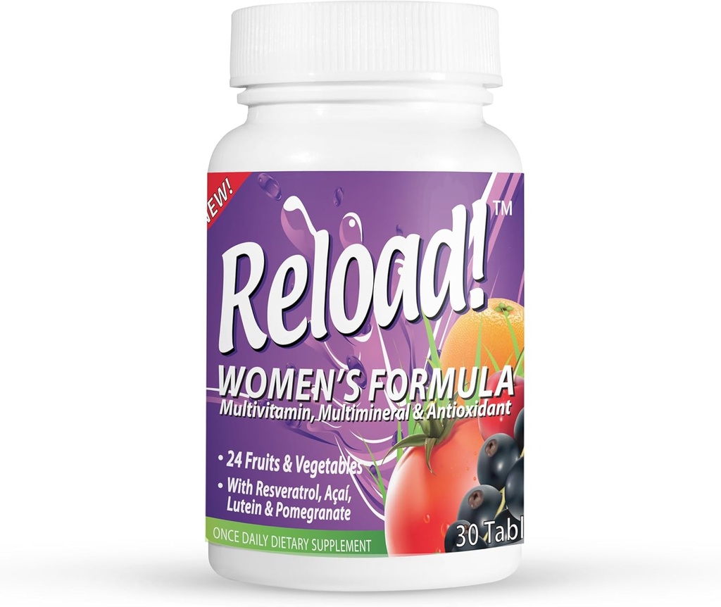 Reload! for Women, All Natural, Multivitamin, Multimineral, and Antioxidant with 24 Fruits and Vegetables as Well as Biotin for Hair, Skin, and Nails. 1 Month Supply.