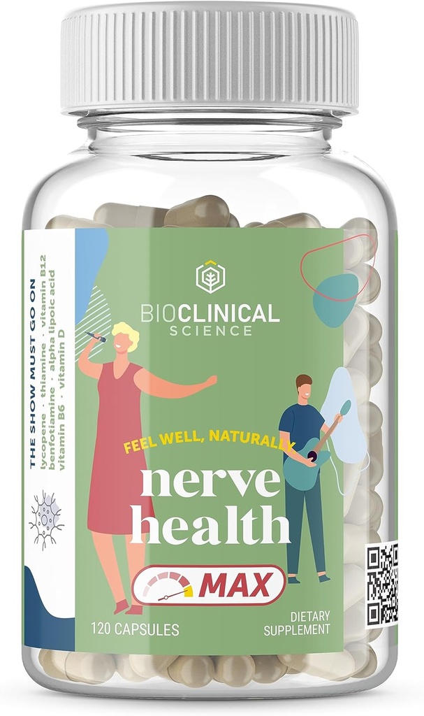 Nerve Health Max - Scientifically formulated with Vitamin D, Thiamine, Folate, Vitamin B6, Vitamin B12, Vitamin B1, Alpha Lipoic Acid, Benfotiamine, and Lycopene - 120 Capsules - 60 Day Supply