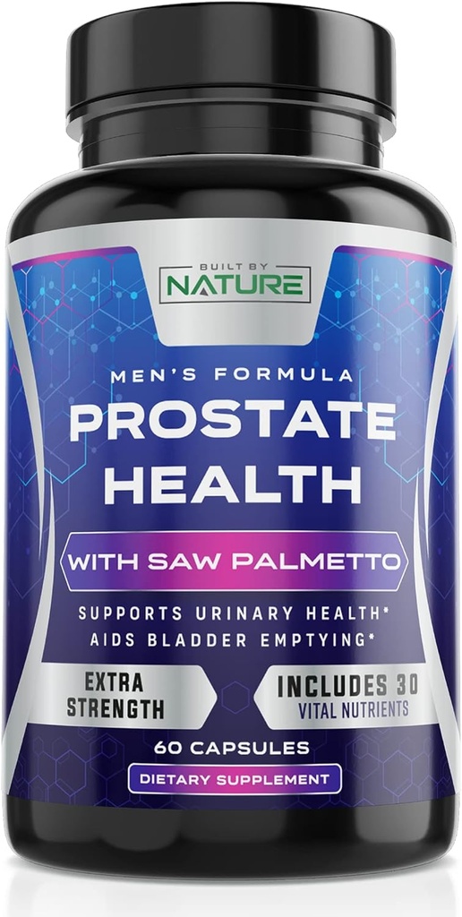 Built by Nature Saw Palmetto for Men - Prostate Health Supplement Extract, Non-GMO, Gluten-Free, Supports Prostate & Urinary Health, Aids Bladder Emptying, 60 Capsules