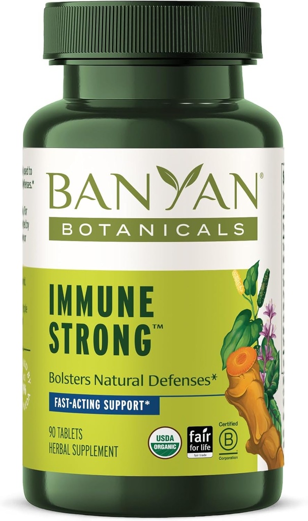 Banyan Botanicals Immune Strong – Organic Supplement with Turmeric & Tulsi ­­– Ayurvedic Immune Formula That Supports The Body's Natural Defenses* – 90 Tablets – Non-GMO Sustainably Sourced Vegan