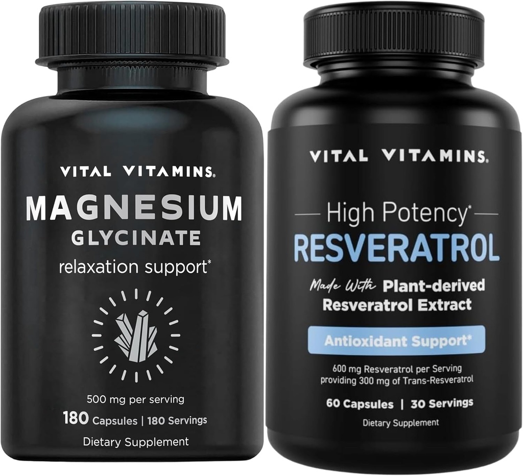 Vital Vitamins Magnesium Glycinate Capsules + Resveratrol Capsules