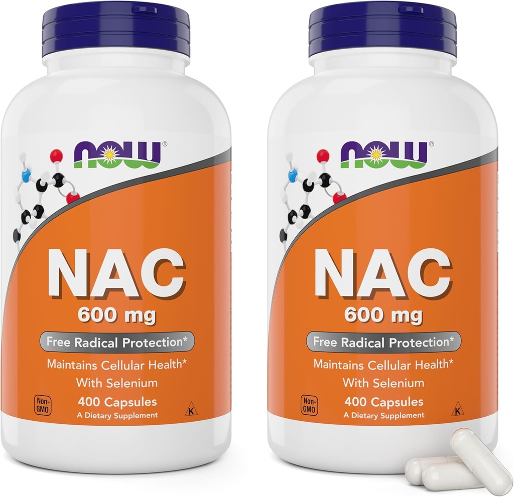 Now NAC 600 mg, 400 Capsules (Pack of 2), N-Acetyl Cysteine with Selenium