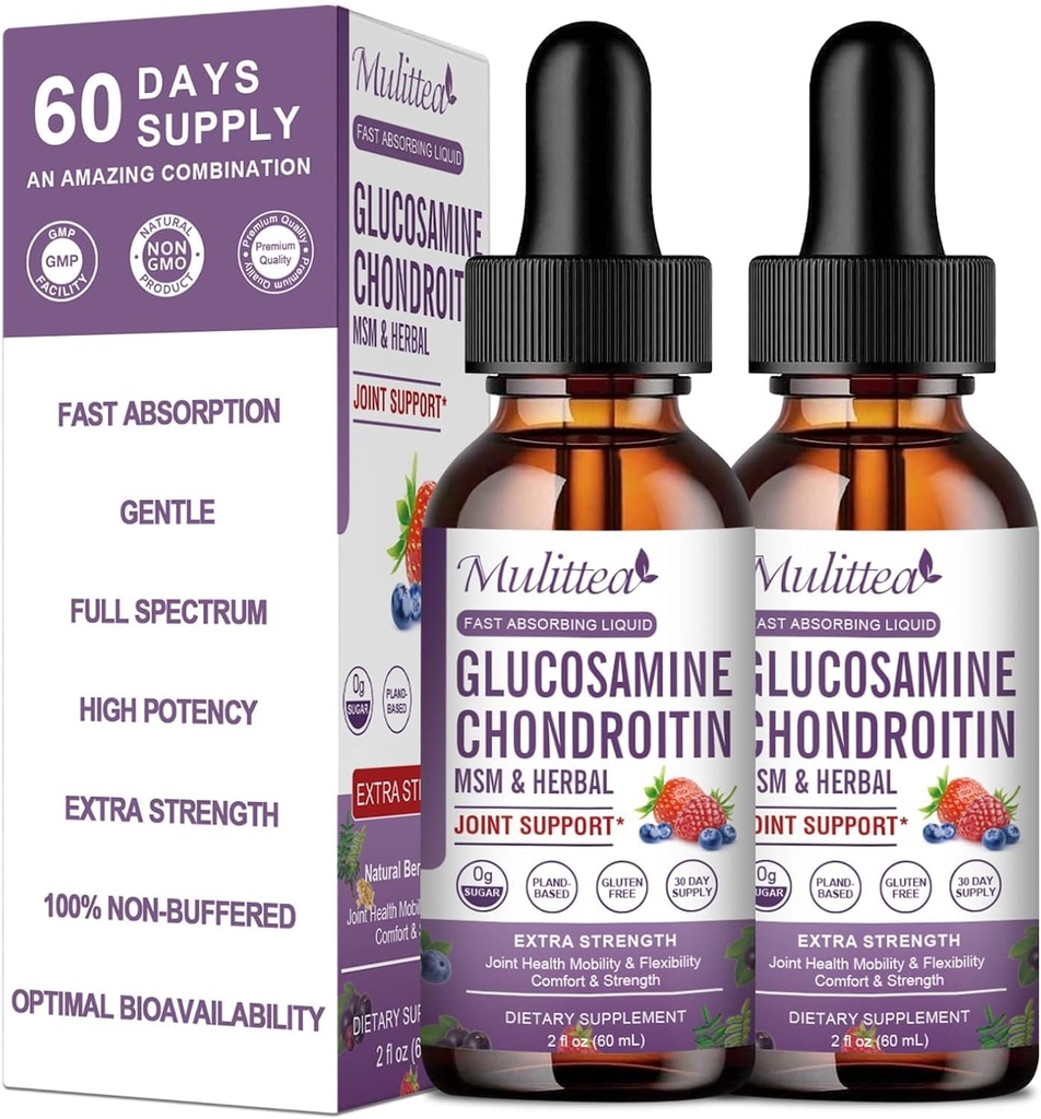 Glucosamine Chondroitin MSM Liquid Drops-w/Elderberry, Boswelia &Hyaluronic Acid-Extra Strength Joint Support Supplement for Mobility, Flexibility & Bones,High Absorption,60ml (2 fl oz)
