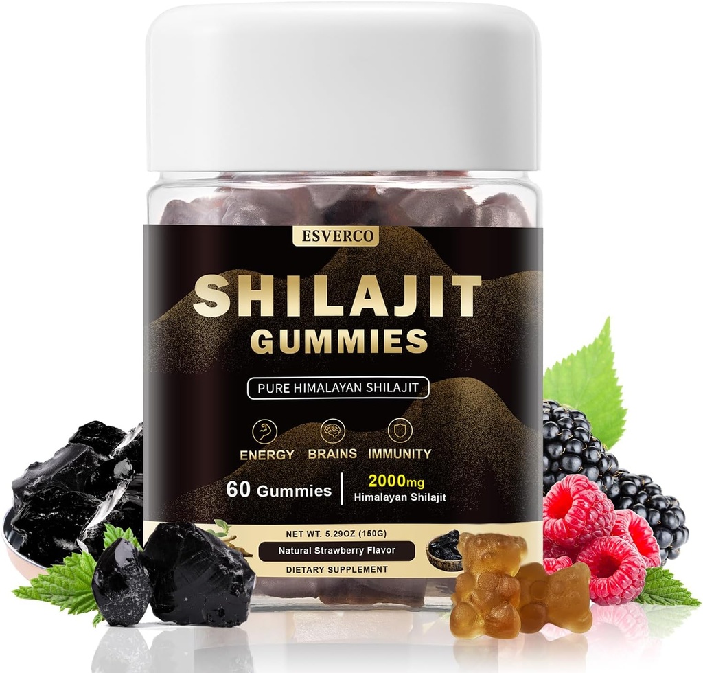 Shilajit Gummies Supplements, Shilajit Gummies, Lab Test, Trace Minerals, for Men, Women, Non-GMO, Natural Color & Flavor, 60 Count