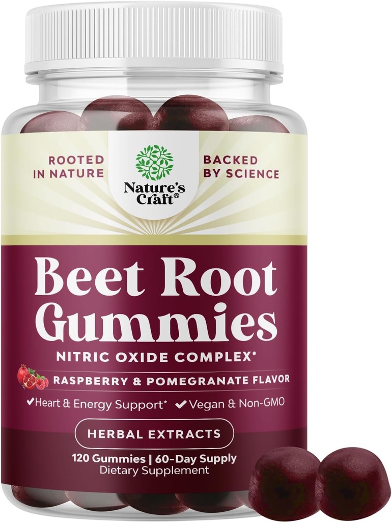 Flow Boosting Beet Root Gummies - Invigorating Beet Gummies for Adults Nitric Oxide Energy & Heart Health Support with Grapeseed Pomegranate & Vitamin B12 - Vegan Non-GMO & Gluten Free (2 Months)