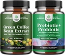 Bundle of Pure Green Coffee Bean Extract with 50% Chlorogenic Acid - Antioxidant Heart Health Mental Focus and Prebiotics and Probiotics Gut Health Supplement - Acidophilus Probiotic - Colon Digestive
