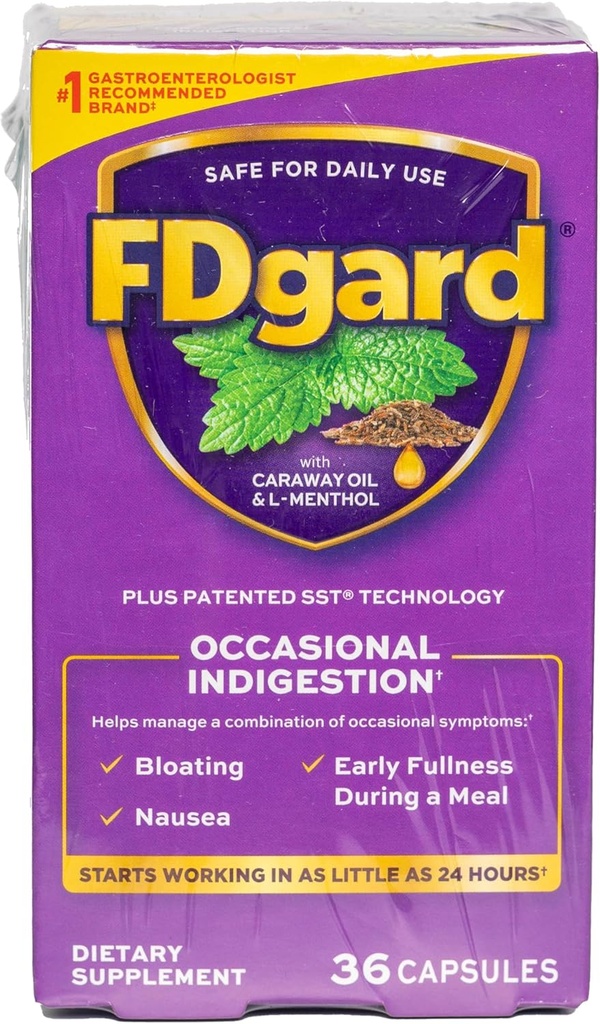FDgard Gut Health Supplement, Indigestion, Nausea & Bloating, Upset Stomach, 72 Capsules