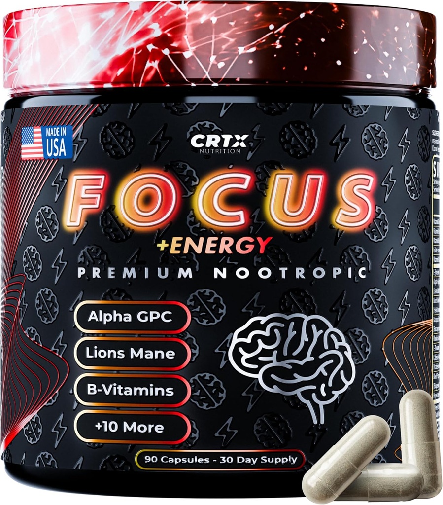 Nootropic Strongest Focus Supplement - Clinically Backed Ingredients Made in USA - Scientifically Backed Doses - Supplement for Brain Fog - AlphaGPC, Lions Mane, Rhodiola and More 10:1 90 Capsules