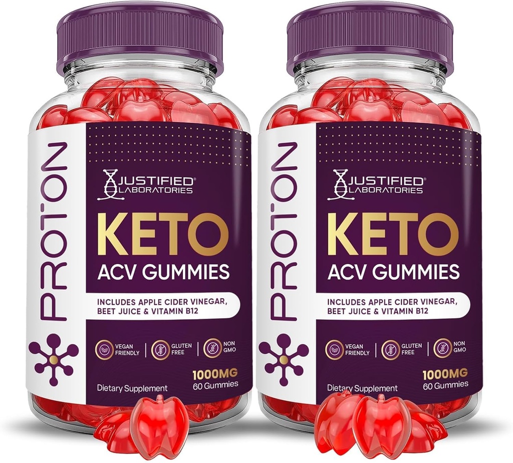 Justified Laboratories (2 Pack Proton Protein Keto ACV Gummies Advanced Formula 1000MG Proton Boost Formulated with Pomegranate Beet Juice Powder B12 Vegan Non GMO 120 Gummys