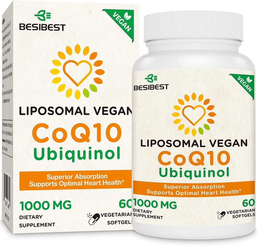 1000mg Liposomal CoQ10 Ubiquinol, 60 Vegan Softgels, High Absorption Ubiquinol CoQ10 Supplement, Active Antioxidant Form of Coenzyme Q10 for Heart Health & Energy Production