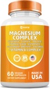 Magnesium Complex Supplement, Clycinate 141mg Oxide 228mg Malate 58.5mg Citrate 62.4mg with Orotate Glycina Taurate Chloride Aspartate Gluconate Vitamin B, Mineral Supplements 60 Capsules
