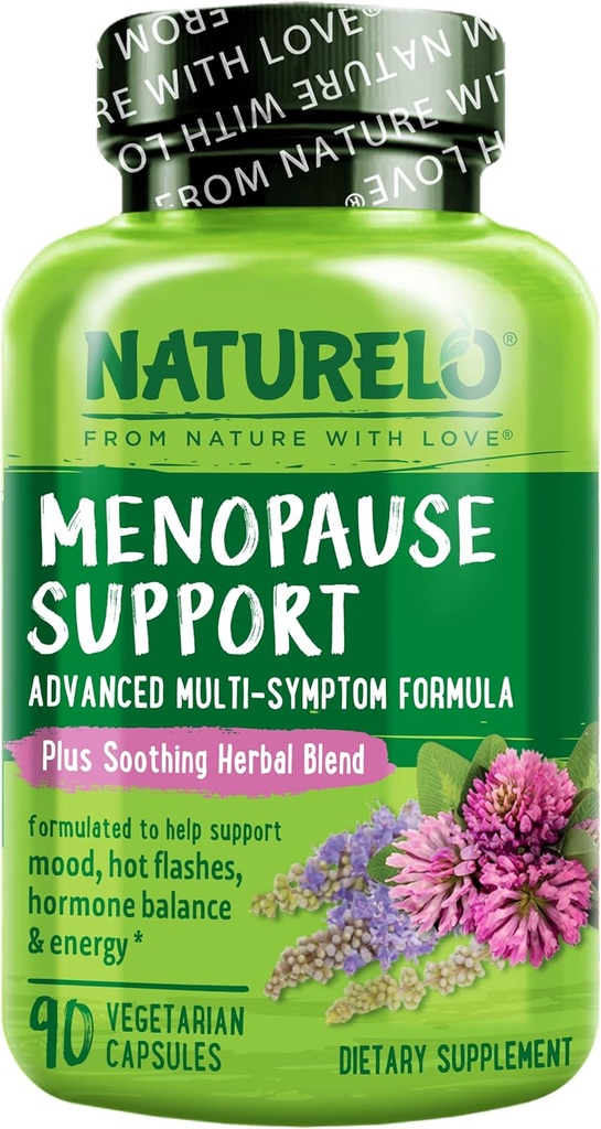 NATURELO Menopause Supplements for Women, Herbal Blend with Black Cohosh for Menopause Hot Flashes Advanced Estrogen Multi-Symptom Formula 90 Capsules