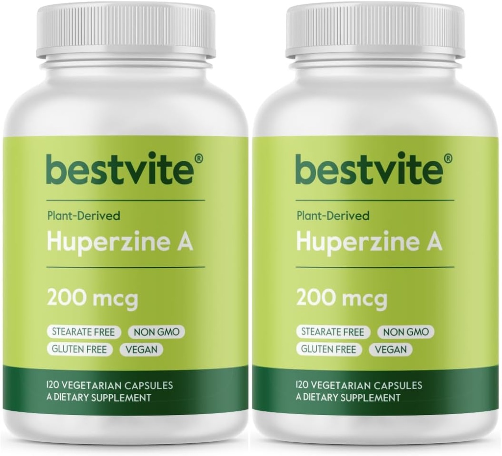 BESTVITE Huperzine A 200mcg (240 Vegetarian Capsules) (120 x 2) - No Stearates - No Flow Agents - Vegan - Non GMO - Gluten Free