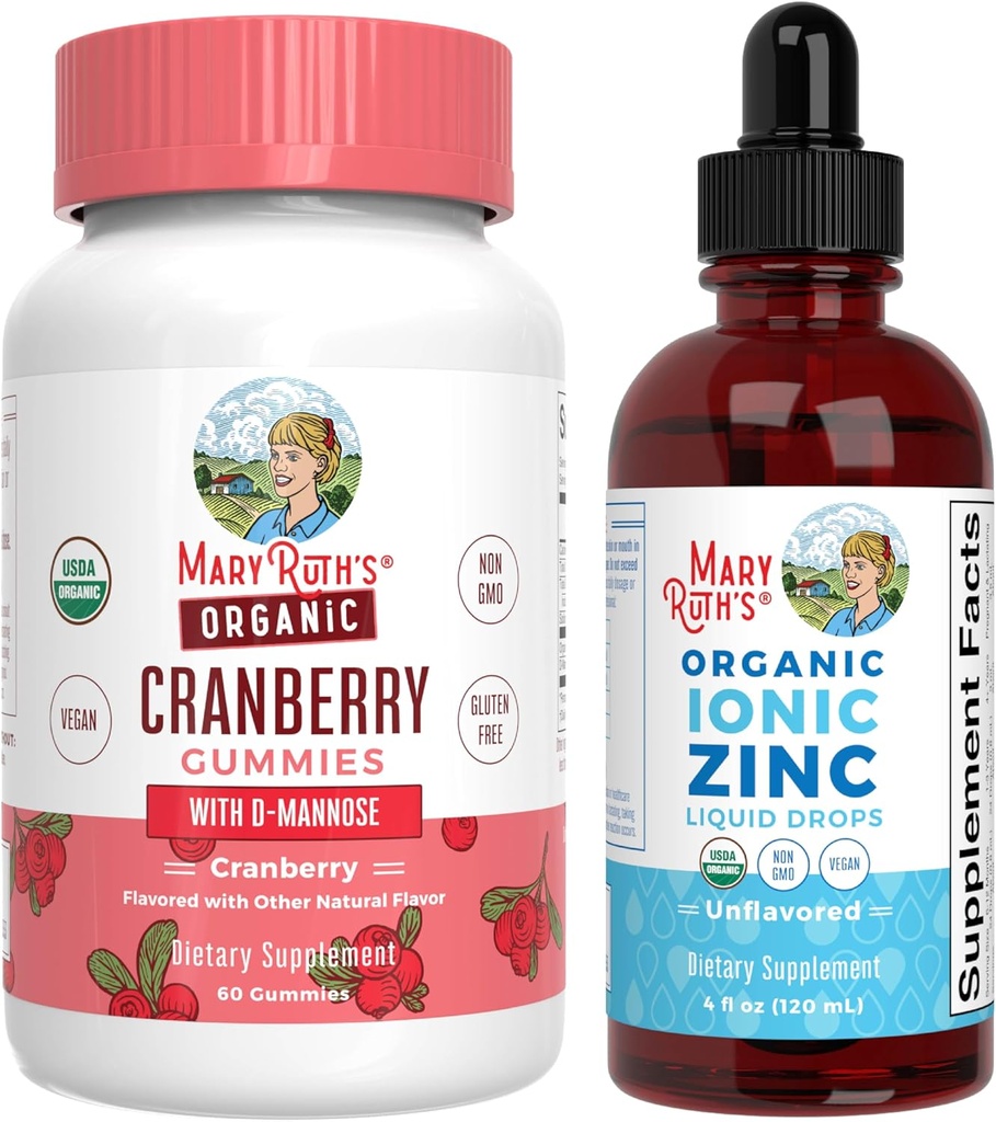 MaryRuth Organics Cranberry Gummies & Zinc Drops | USDA Organic, Clean Label Project Verified® | Vitamins for Urinary Tract Health & Immunity | Vegan, Non-GMO, No Gelatin, Gluten Free