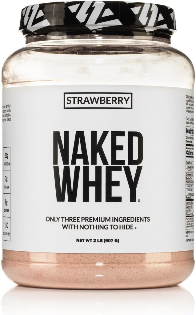 NAKED Strawberry Whey Protein Powder, Only 3 Ingredients, 25g Grass Fed Whey Protein Powder, Aid Muscle Growth & Recovery - 24 Servings