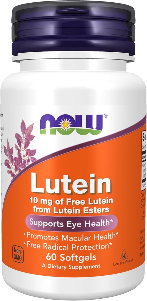 NOW Foods Supplements, Lutein 10 mg with 10 mg of Free Lutein from Lutein Esters, 60 Softgels