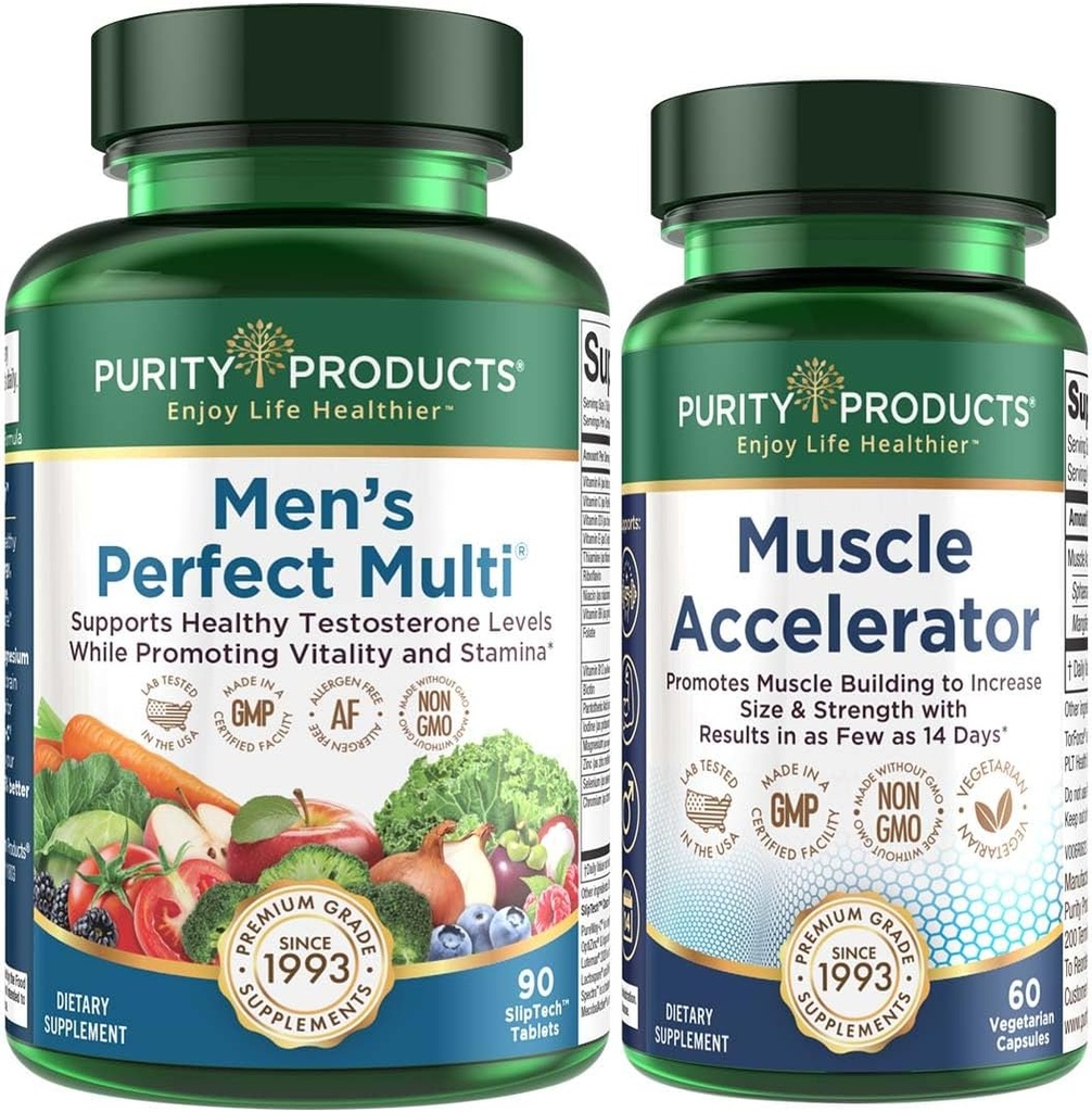 Purity Products Muscle Accelerator + Men's Perfect Multi Bundle - Clinically Tested Muscle Accelerator Blend - Advanced Mens Multivitamin - Promotes Strength + Supports Healthy Testosterone Levels