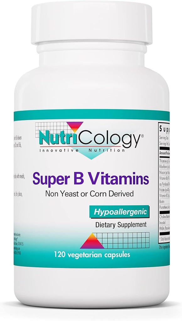 Nutricology Super Vitamin B Complex - Vitamin B for Men & Women, Vitamin B Supplement, Vitamin B12, Vitamin B6, Vegetarian Capsules, Corn-Free, Yeast-Free - 120 Count